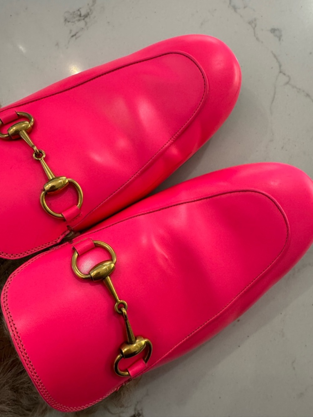 Gucci Fur-Lined Princetown Mule in Neon Pink - Picture 6 of 7